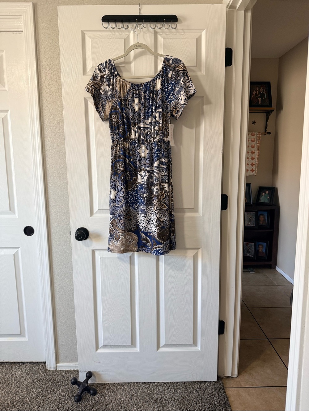 Casual Paisley Mini Dress in Blue and Brown
